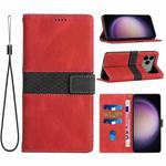 For iPhone 17 Pro Max Grid Stitching Leather Phone Case with Lanyard(Red)