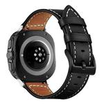 For Samsung Galaxy Watch Ultra 47mm Black Buckle Genuine Leather Watch Band(Black)