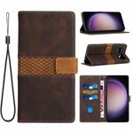 For Google Pixel 9 Pro XL Grid Stitching Leather Phone Case with Lanyard(Brown)