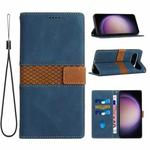 For Google Pixel 9 / 9 Pro Grid Stitching Leather Phone Case with Lanyard(Blue)