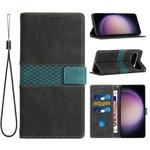 For Google Pixel 9 / 9 Pro Grid Stitching Leather Phone Case with Lanyard(Black)