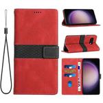 For Google Pixel 9a Grid Stitching Leather Phone Case with Lanyard(Red)