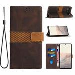 For Google Pixel 7a Grid Stitching Leather Phone Case with Lanyard(Brown)