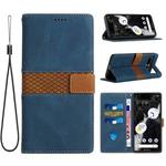 For Google Pixel 7 Pro Grid Stitching Leather Phone Case with Lanyard(Blue)