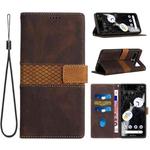 For Google Pixel 7 Pro Grid Stitching Leather Phone Case with Lanyard(Brown)