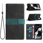 For Google Pixel 7 Pro Grid Stitching Leather Phone Case with Lanyard(Black)