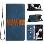 For Google Pixel 7 Grid Stitching Leather Phone Case with Lanyard(Blue)