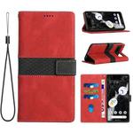 For Google Pixel 7 Grid Stitching Leather Phone Case with Lanyard(Red)