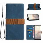 For Google Pixel 6a Grid Stitching Leather Phone Case with Lanyard(Blue)