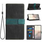 For Google Pixel 6a Grid Stitching Leather Phone Case with Lanyard(Black)