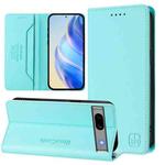 For Google Pixel 7a RC01 Dual-Folded Magnetic Suction RFID Leather Phone Case(Mint Green)