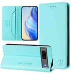 For Google Pixel 7 RC01 Dual-Folded Magnetic Suction RFID Leather Phone Case(Mint Green)