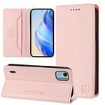 For Nokia C12 RC01 Dual-Folded Magnetic Suction RFID Leather Phone Case(Pink)