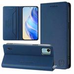 For Nokia C12 RC01 Dual-Folded Magnetic Suction RFID Leather Phone Case(Dark Blue)