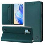 For Nokia C12 RC01 Dual-Folded Magnetic Suction RFID Leather Phone Case(Dark Green)