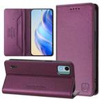 For Nokia C12 RC01 Dual-Folded Magnetic Suction RFID Leather Phone Case(Violet)