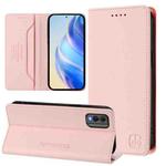For Nokia C32 RC01 Dual-Folded Magnetic Suction RFID Leather Phone Case(Pink)