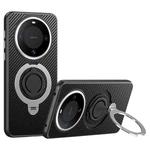 For Huawei Mate 60 Pro / 60 Pro+ Carbon Fiber MagSafe Phone Case with 360 Degree Rotating Holder(Black Silver)