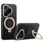 For Huawei Pura 70 Carbon Fiber MagSafe Phone Case with 360 Degree Rotating Holder(Black Gold)