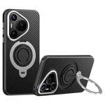 For Huawei Pura 70 Carbon Fiber MagSafe Phone Case with 360 Degree Rotating Holder(Black Silver)