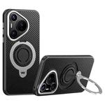 For Huawei Pura 70 Pro / 70 Pro+ Carbon Fiber MagSafe Phone Case with 360 Degree Rotating Holder(Black Silver)