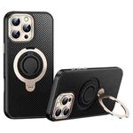 For iPhone 16 Pro Max Carbon Fiber MagSafe Phone Case with 360 Degree Rotating Holder(Black Gold)