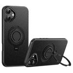 For iPhone 16 Plus Carbon Fiber MagSafe Phone Case with 360 Degree Rotating Holder(Black)