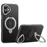 For iPhone 16 Plus Carbon Fiber MagSafe Phone Case with 360 Degree Rotating Holder(Black Silver)