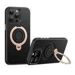 For iPhone 15 Pro Carbon Fiber MagSafe Phone Case with 360 Degree Rotating Holder(Black Gold)