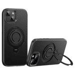 For iPhone 15 Plus / 14 Plus Carbon Fiber MagSafe Phone Case with 360 Degree Rotating Holder(Black)