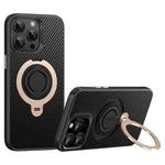 For iPhone 14 Pro Carbon Fiber MagSafe Phone Case with 360 Degree Rotating Holder(Black Gold)