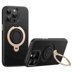 For iPhone 13 Pro Carbon Fiber MagSafe Phone Case with 360 Degree Rotating Holder(Black Gold)