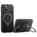 For iPhone 14 / 13 Carbon Fiber MagSafe Phone Case with 360 Degree Rotating Holder(Black Grey)