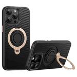 For iPhone 12 Pro Max Carbon Fiber MagSafe Phone Case with 360 Degree Rotating Holder(Black Gold)