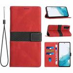 For Samsung Galaxy S24 FE 5G Grid Stitching Leather Phone Case with Lanyard(Red)