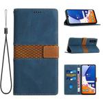 For Samsung Galaxy S24+ 5G Grid Stitching Leather Phone Case with Lanyard(Blue)