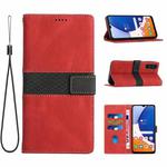 For Samsung Galaxy S24 5G Grid Stitching Leather Phone Case with Lanyard(Red)