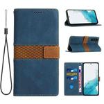 For Samsung Galaxy S23 FE 5G Grid Stitching Leather Phone Case with Lanyard(Blue)