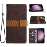 For Samsung Galaxy S23 5G Grid Stitching Leather Phone Case with Lanyard(Brown)