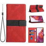 For Samsung Galaxy S20 FE Grid Stitching Leather Phone Case with Lanyard(Red)