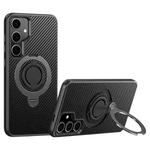 For Samsung Galaxy S24+ 5G Carbon Fiber MagSafe Phone Case with 360 Degree Rotating Holder(Black Grey)
