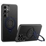 For Samsung Galaxy S24+ 5G Carbon Fiber MagSafe Phone Case with 360 Degree Rotating Holder(Black Blue)
