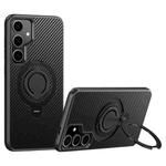 For Samsung Galaxy S24+ 5G Carbon Fiber MagSafe Phone Case with 360 Degree Rotating Holder(Black)
