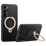 For Samsung Galaxy S23+ 5G Carbon Fiber MagSafe Phone Case with 360 Degree Rotating Holder(Black Gold)