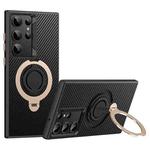 For Samsung Galaxy S23 Ultra 5G Carbon Fiber MagSafe Phone Case with 360 Degree Rotating Holder(Black Gold)