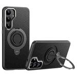 For Samsung Galaxy S25+ 5G Carbon Fiber MagSafe Phone Case with 360 Degree Rotating Holder(Black Grey)