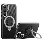 For Samsung Galaxy S25+ 5G Carbon Fiber MagSafe Phone Case with 360 Degree Rotating Holder(Black Silver)