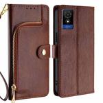 For TCL 501 4G Zipper Bag Leather Phone Case(Brown)