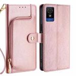 For TCL 501 4G Zipper Bag Leather Phone Case(Rose Gold)