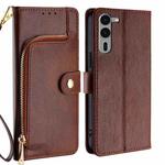 For Fujitsu Arrows We2 Plus Zipper Bag Leather Phone Case(Brown)